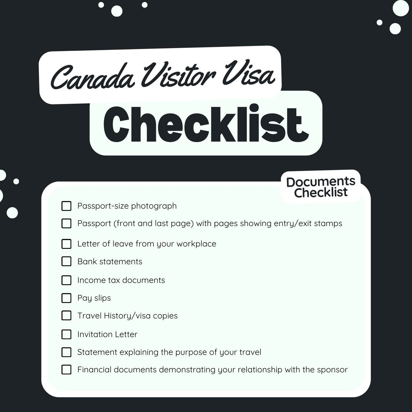 canada visit visa documents checklist